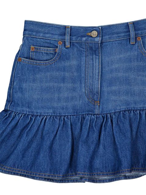 Valentino Garavani ruffle-hem mini denim skirt - Blue