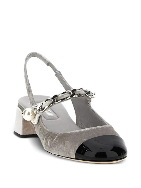 Miu Miu 35mm velvet slingback pumps - Silver - zdjęcie produktu nr 2