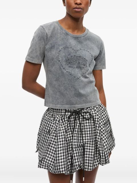 GANNI logo-embroidered T-shirt - Grey