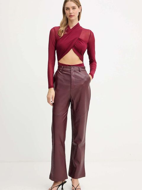 Bardot spodnie damskie kolor bordowy dzwony high waist 60077PB - zdjęcie produktu nr 2