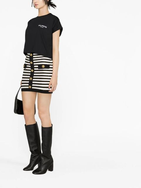 Balmain striped button-embellished skirt - Black