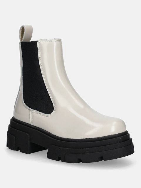 Tommy Hilfiger sztyblety skórzane TH SHINY LEATHER CHELSEA damskie kolor beżowy na platformie lekko ocieplone FW0FW09042 - zdjęcie produktu nr 1