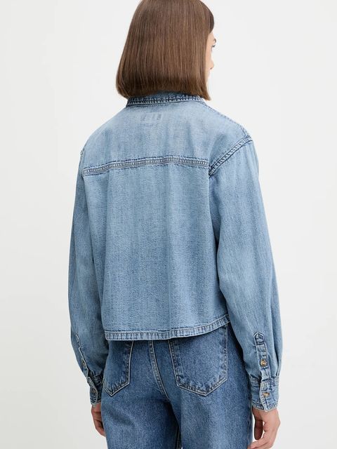 Guess Jeans koszula jeansowa damska kolor niebieski relaxed z kołnierzykiem klasycznym W5YH0D D5M86