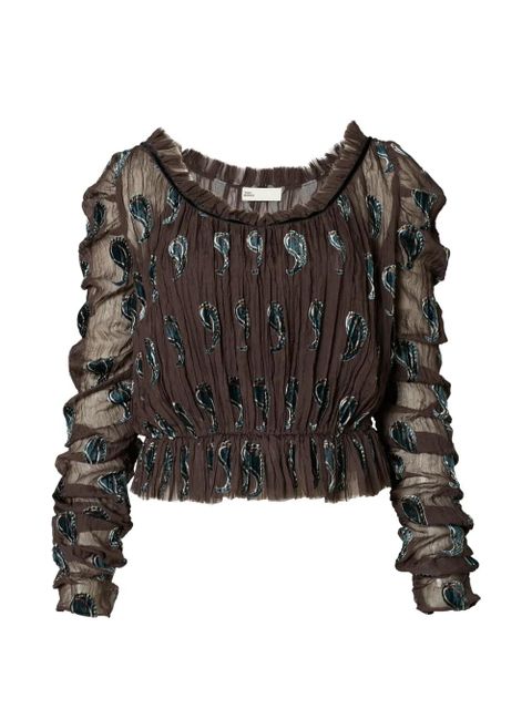 Tory Burch ruched velvet top - Brown - zdjęcie produktu nr 1