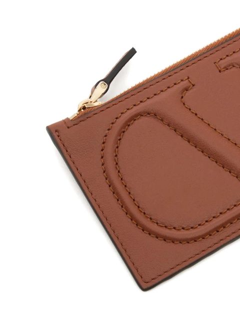 Valentino Garavani VLogo Walk zipper card holder in calfskin - Brown