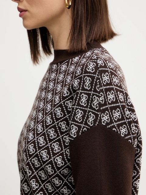 Guess sweter z domieszką wełny AUBREY damski kolor brązowy z półgolfem W5BR23 Z3JD2