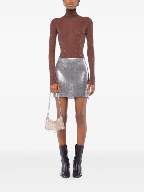 Rabanne embellished-details turtleneck top - Brown