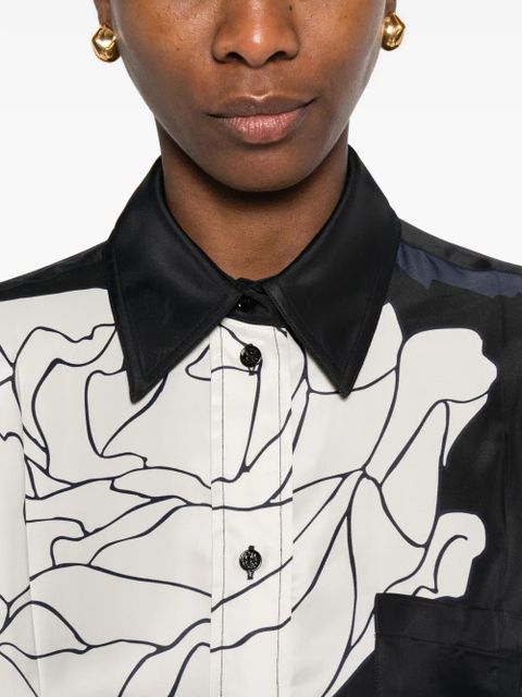 Victoria Beckham floral-print pocket shirt - Blue