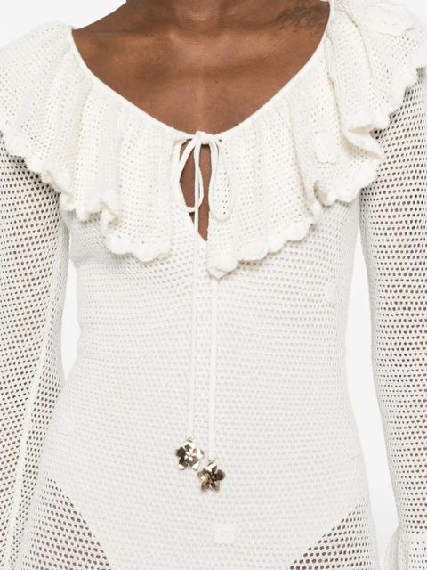 Self-Portrait ruffled-trim crochet maxi dress - Neutrals