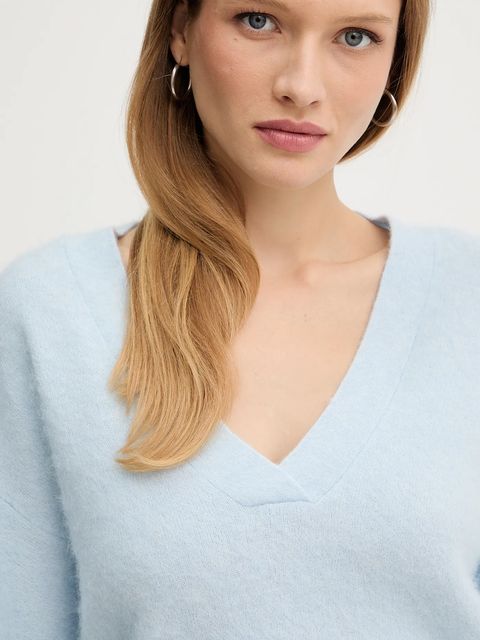 BOSS Orange sweter z dodatkiem wełny damski kolor niebieski 50549185