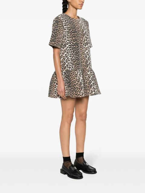 GANNI leopard-print denim minidress - Brown