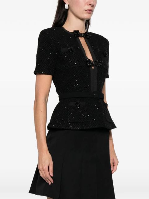 Self-Portrait sequinned short-sleeve top - Black - zdjęcie produktu nr 2