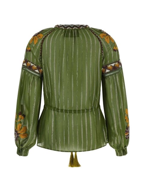 Valentino Garavani embroidered tassel silk blouse - Green - zdjęcie produktu nr 2