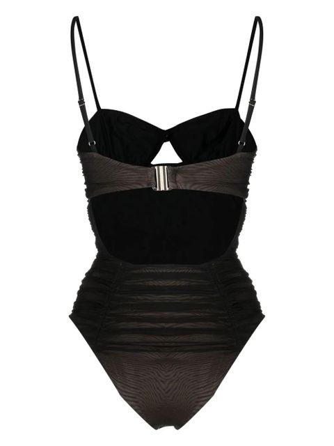 Self-Portrait gathered mesh swimsuit - Brown - zdjęcie produktu nr 2