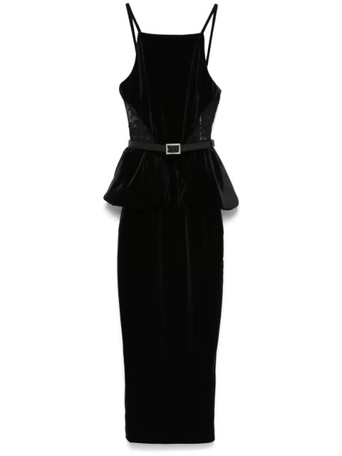 Self-Portrait velvet peplum midi dress - Black - zdjęcie produktu nr 1