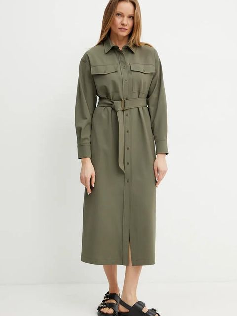 Weekend Max Mara sukienka z domieszką wełny kolor zielony midi prosta 2515221071600 - zdjęcie produktu nr 1