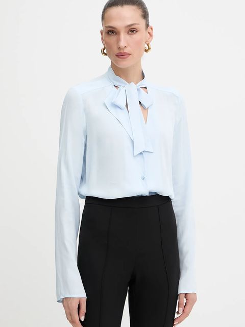 Patrizia Pepe koszula damska kolor niebieski regular z wiązanym dekoltem 8C0785 A8I1 - zdjęcie produktu nr 1