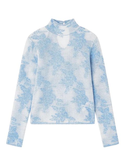 GANNI flower-jacquard mockneck sweater - Blue - zdjęcie produktu nr 1