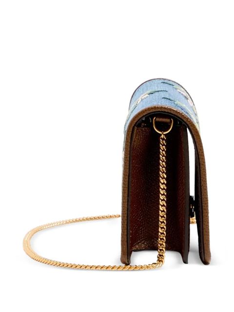 Valentino Garavani Vlogo Signature mini shoulder bag in denim with floral embroidery - Blue