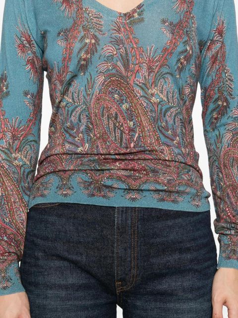 ETRO paisley-print V-neck top - Blue