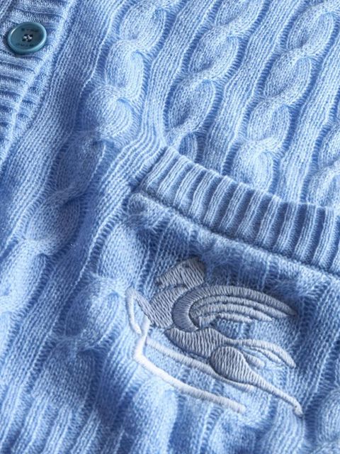 ETRO Pegaso-motif cable-knit cardigan - Blue