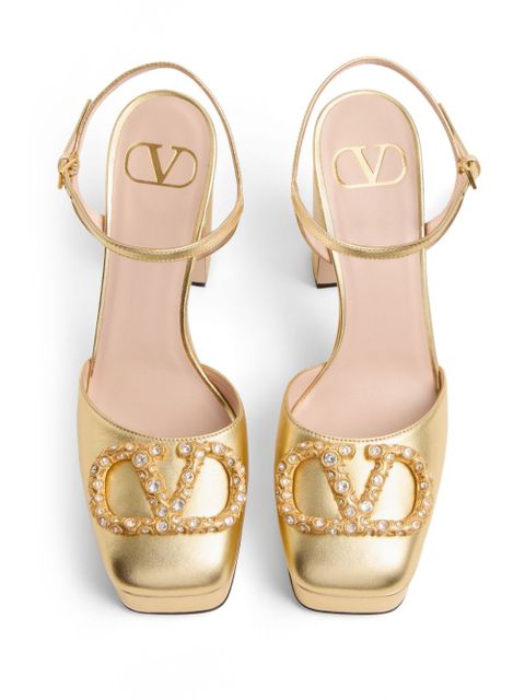 Valentino Garavani 115mm VLogo Signature leather pumps - Gold