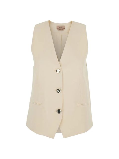 TWINSET buttoned V-neck gilet - Neutrals - zdjęcie produktu nr 1