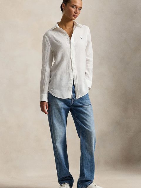 Polo Ralph Lauren koszula lniana kolor biały relaxed z kołnierzykiem klasycznym 211970730