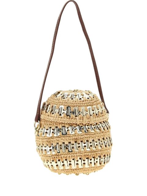 Rabanne 1969 metal-disc raffia ball handbag - Neutrals