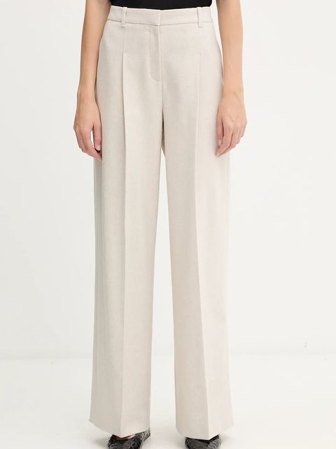 BOSS spodnie z wełną damskie kolor biały proste high waist 50548280 - zdjęcie produktu nr 1