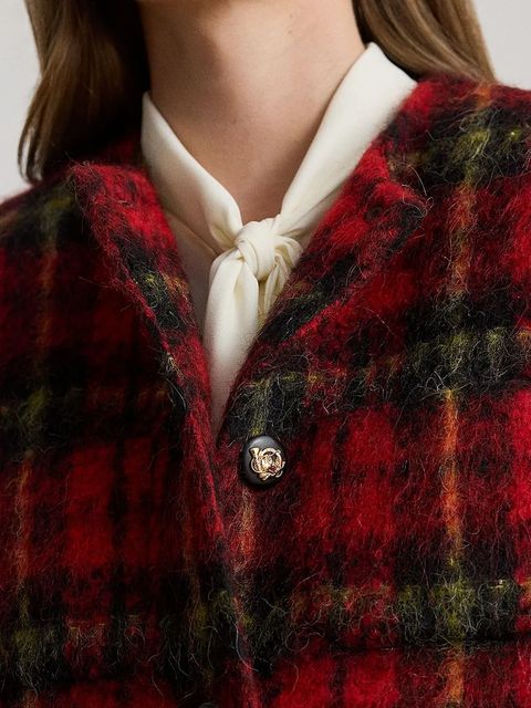 Lauren Ralph Lauren marynarka z domieszką wełny kolor czerwony jednorzędowa wzorzysta 200P02014