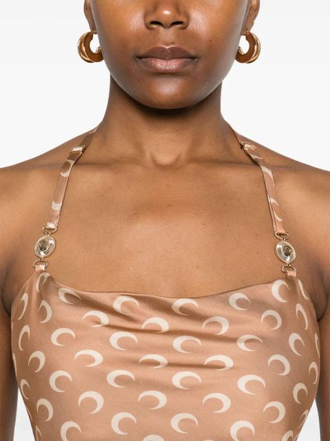Marine Serre crescent moon-print satin top - Brown