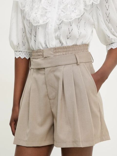 Answear Lab szorty damskie kolor beżowy gładkie high waist