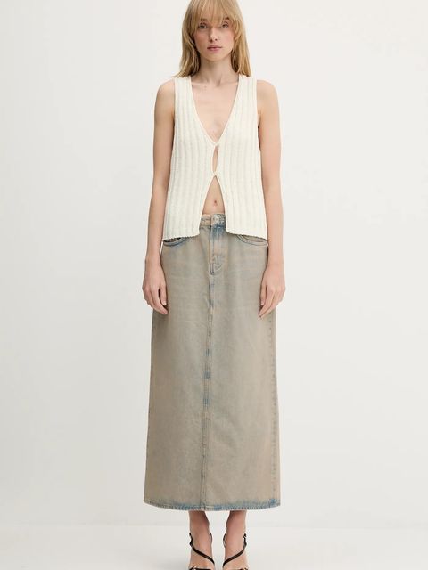 Samsoe Samsoe spódnica jeansowa Saelsie Long kolor beżowy maxi prosta F25100166