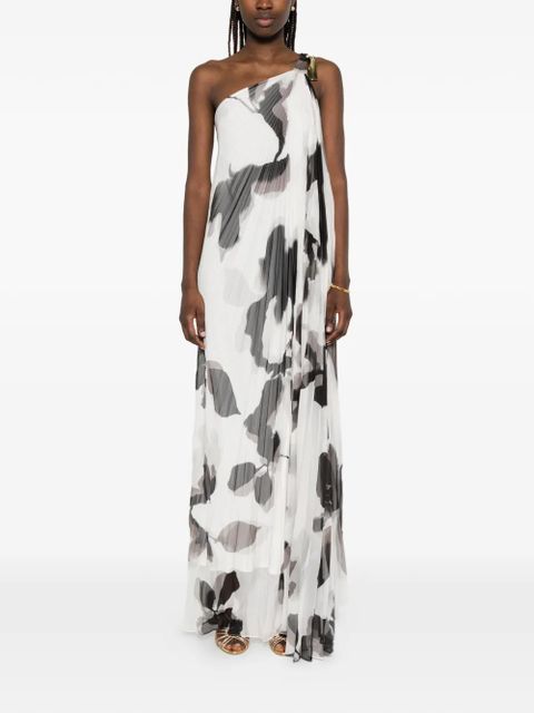Max Mara floral-print pleated maxi dress - White