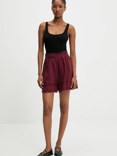 Answear.LAB szorty damskie kolor bordowy gładkie high waist