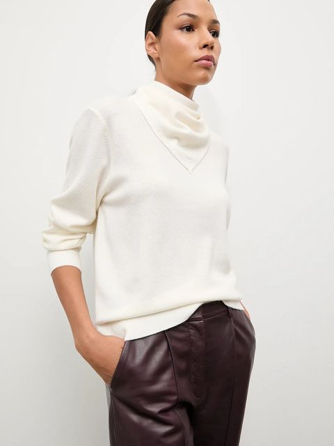 Answear.LAB sweter z wełny merino z apaszką damski kolor beżowy lekki - zdjęcie produktu nr 1