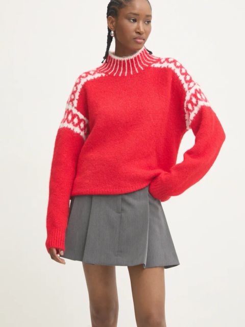 Answear.LAB sweter z wełną kolor czerwony z półgolfem