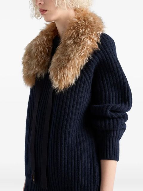 Prada ribbed-knit fur-collar sweater - Blue