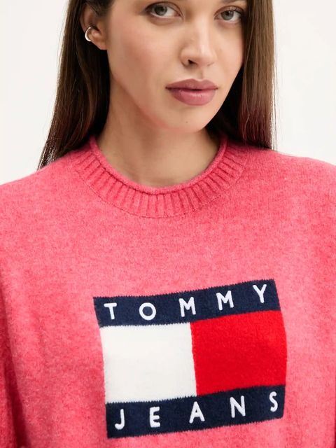 Tommy Jeans sweter z dodatkiem wełny damski kolor różowy lekki DW0DW21782