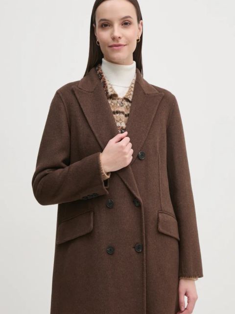 Pedro del Hierro płaszcz z domieszką wełny kolor brązowy przejściowy dwurzędowy 7528336