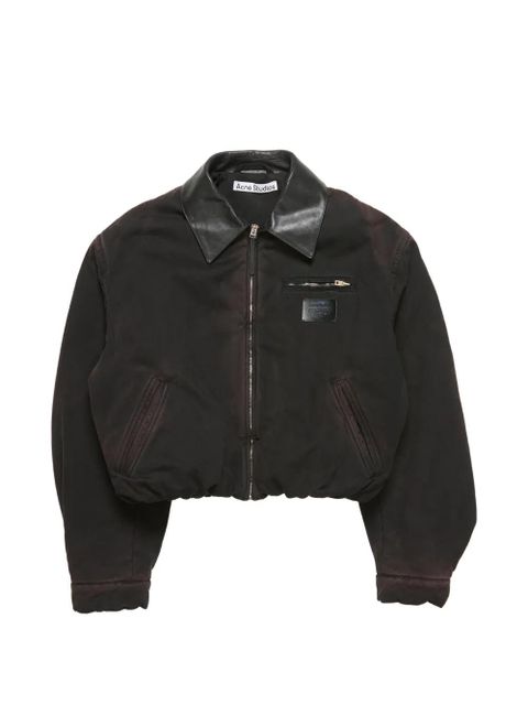 Acne Studios leather-collar logo-patch jacket - Brown - zdjęcie produktu nr 1