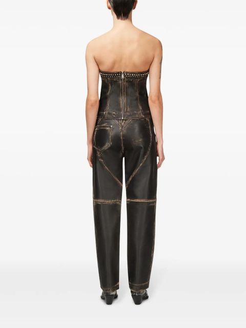 AREA Studded Leather Slit jeans - Black