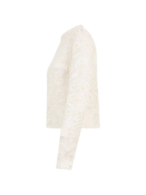 FARM Rio embroidered crew-neck blouse - Neutrals