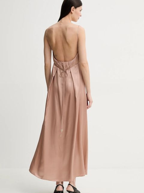 AERON sukienka z domieszką jedwabiu FELICITA kolor różowy maxi rozkloszowana DR582452 - zdjęcie produktu nr 1