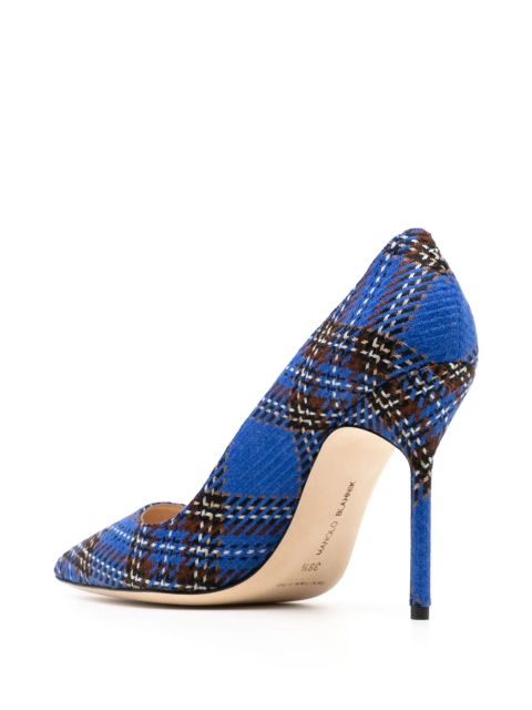 Manolo Blahnik tartan leather pumps - Blue