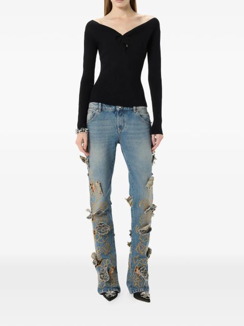 Blumarine V-neck ribbed-knit sweater - Black - zdjęcie produktu nr 2