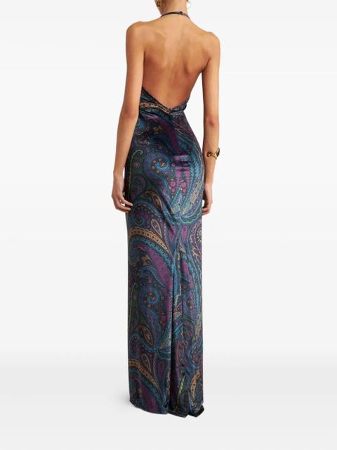 ETRO paisley-print halterneck maxi party dress - Blue