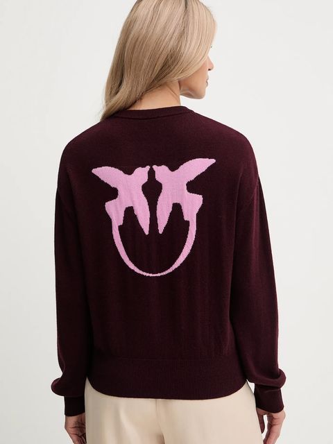 Pinko sweter wełniany damski kolor bordowy 105561 A2SI