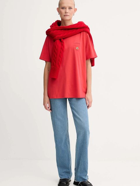 Bally t-shirt bawełniany damski kolor czerwony WJE07E